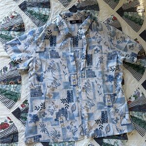 Vintage Blue and White Patterned Button-Up